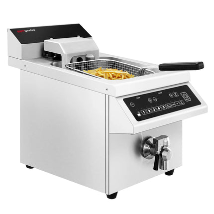 GGM Gastro Commercial Induction Fryer - 8 litres - 3.5kW - Electronic control - Digital - with drain tap - with automatic basket lift