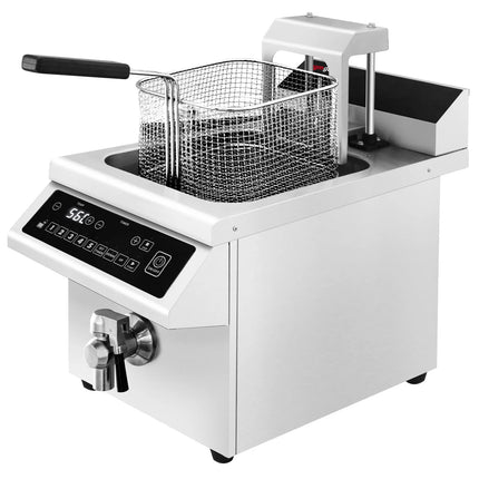 GGM Gastro Commercial Induction Fryer - 8 litres - 3.5kW - Electronic control - Digital - with drain tap - with automatic basket lift