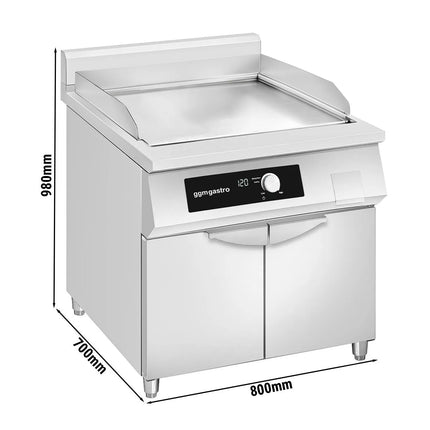 GGM Gastro Commercial Induction Griddle - with Digital Controls - 10.0kW - Smooth Plate - Cooking area: 800x700mm - with Cabinet Base - 2 Doors