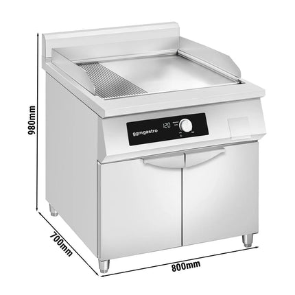 GGM Gastro Commercial Induction Griddle - with Digital Controls - 10.0kW - Smooth/Ribbed Plate (half & half) - with Cabinet Base - 2 Doors