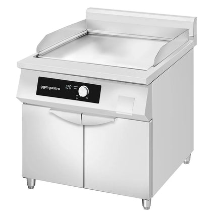 GGM Gastro Commercial Induction Griddle - with Digital Controls - 10.0kW - Smooth Plate - Cooking area: 800x700mm - with Cabinet Base - 2 Doors