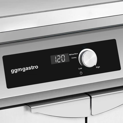 GGM Gastro Commercial Induction Griddle - with Digital Controls - 10.0kW - Smooth/Ribbed Plate (half & half) - with Cabinet Base - 2 Doors