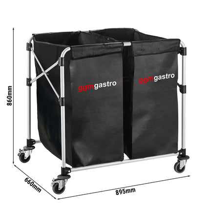 GGM Gastro Commercial Linen Trolley - Foldable - 2x 150L - Aluminium frame - Black