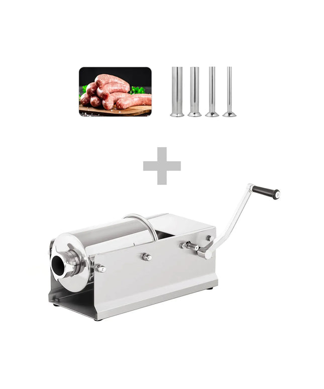 GGM Gastro Commercial  Manual Sausage Stuffer - Horizontal - 3L - Stainless Steel - incl. 4 Stuffing Tubes