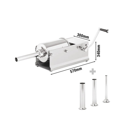 GGM Gastro Commercial  Manual Sausage Stuffer - Horizontal - 3L - Stainless Steel - incl. 4 Stuffing Tubes