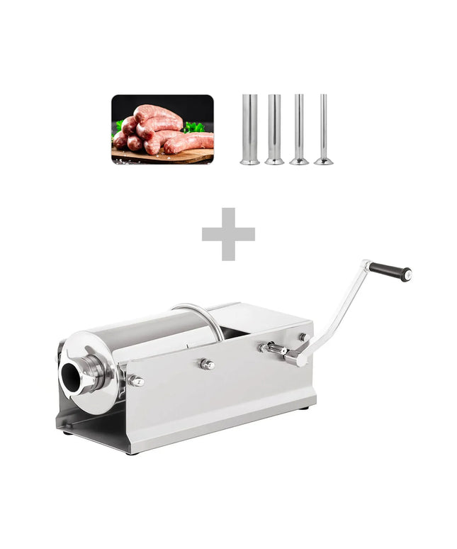 GGM Gastro Commercial  Manual Sausage Stuffer - Horizontal - 5L - Stainless Steel - incl. 4 Stuffing Tubes