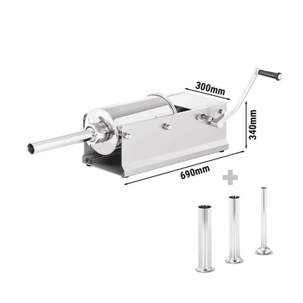 GGM Gastro Commercial  Manual Sausage Stuffer - Horizontal - 5L - Stainless Steel - incl. 4 Stuffing Tubes