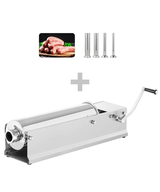 GGM Gastro Commercial  Manual Sausage Stuffer - Horizontal - 7L - Stainless Steel - incl. 4 Stuffing Tubes