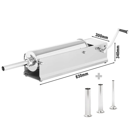 GGM Gastro Commercial  Manual Sausage Stuffer - Horizontal - 7L - Stainless Steel - incl. 4 Stuffing Tubes