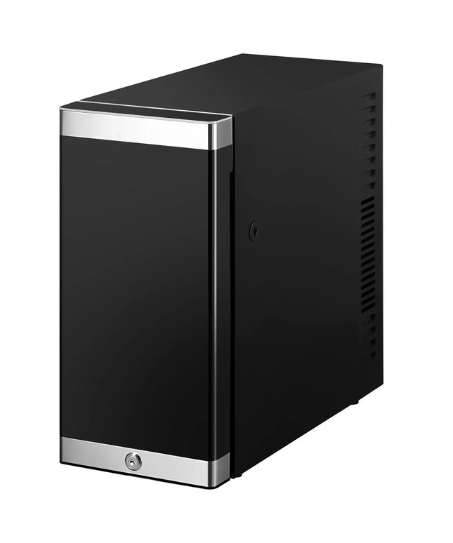 GGM Gastro Commercial Milk Fridge for Coffee Machines - 210mm - 9.8 Litres - 1 hinged glass door - LED lighting - digital controller with temperature display - Black - Temperature range 2 to 18 °C