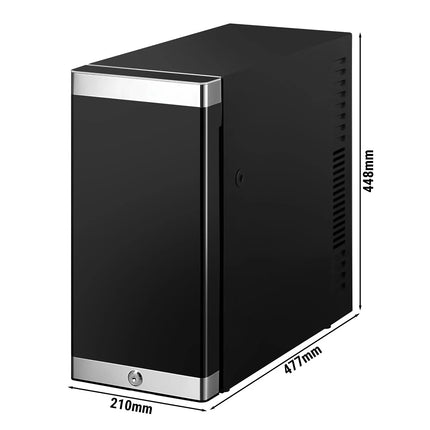 GGM Gastro Commercial Milk Fridge for Coffee Machines - 210mm - 9.8 Litres - 1 hinged glass door - LED lighting - digital controller with temperature display - Black - Temperature range 2 to 18 °C