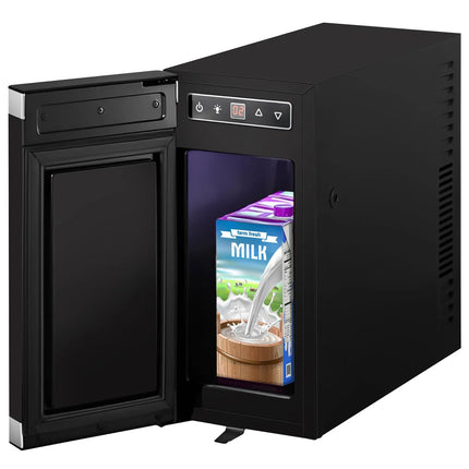 GGM Gastro Commercial Milk Fridge for Coffee Machines - 210mm - 9.8 Litres - 1 hinged glass door - LED lighting - digital controller with temperature display - Black - Temperature range 2 to 18 °C