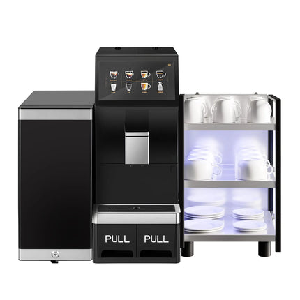 GGM Gastro Commercial Milk Fridge for Coffee Machines - 210mm - 9.8 Litres - 1 hinged glass door - LED lighting - digital controller with temperature display - Black - Temperature range 2 to 18 °C