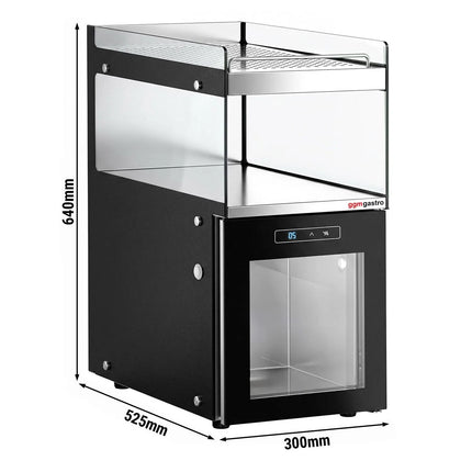 GGM Gastro Commercial Milk Fridge for Coffee Machines - 300mm - 15 Litres - 1 hinged glass door - LED lighting - digital controller with temperature display - with milk feed-through - Black - Temperature range 1 to 6 °C