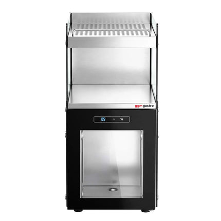 GGM Gastro Commercial Milk Fridge for Coffee Machines - 300mm - 15 Litres - 1 hinged glass door - LED lighting - digital controller with temperature display - with milk feed-through - Black - Temperature range 1 to 6 °C
