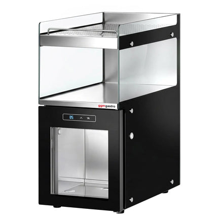 GGM Gastro Commercial Milk Fridge for Coffee Machines - 300mm - 15 Litres - 1 hinged glass door - LED lighting - digital controller with temperature display - with milk feed-through - Black - Temperature range 1 to 6 °C
