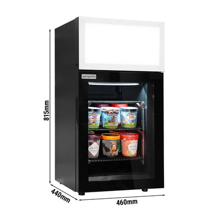 GGM Gastro Commercial Mini Bar Freezer - 460mm - with 1 glass door & advertising display - Black - Glass door