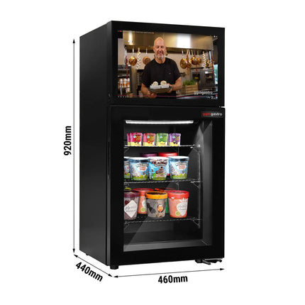 GGM Gastro Commercial Mini Bar Freezer - 460mm - with 1 glass door & built-in 48.3 cm LCD display - Black