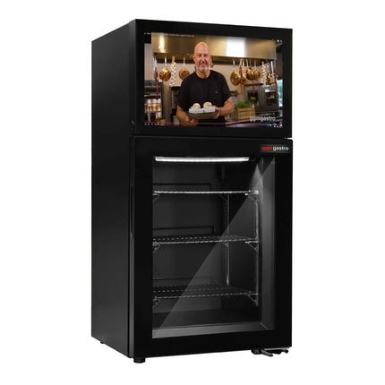 GGM Gastro Commercial Mini Bar Freezer - 460mm - with 1 glass door & built-in 48.3 cm LCD display - Black