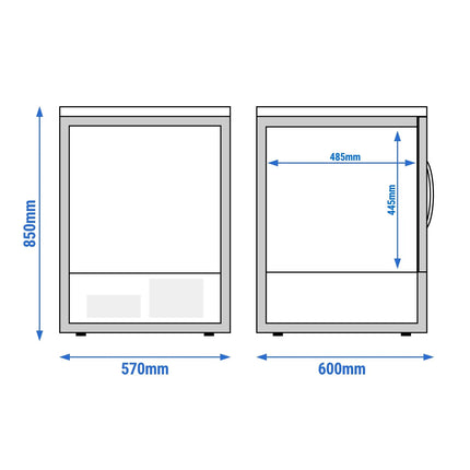 GGM Gastro Commercial Mini Bar Freezer PREMIUM - 570mm - 95L - with 1 glass door & lock - Double-glazed glass door