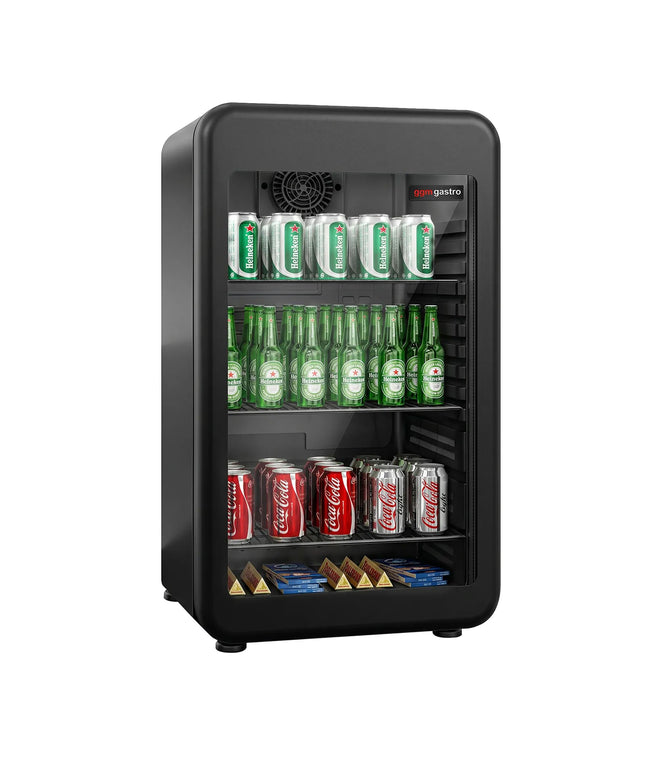 GGM Gastro Commercial Mini Bar Refrigerator - 495mm - 113L - with 1 glass door & reversible hinges - Black - Double-glazed glass door