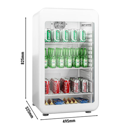 GGM Gastro Commercial Mini Bar Refrigerator - 495mm - 113L - with 1 glass door & reversible hinges - White - Double-glazed glass door