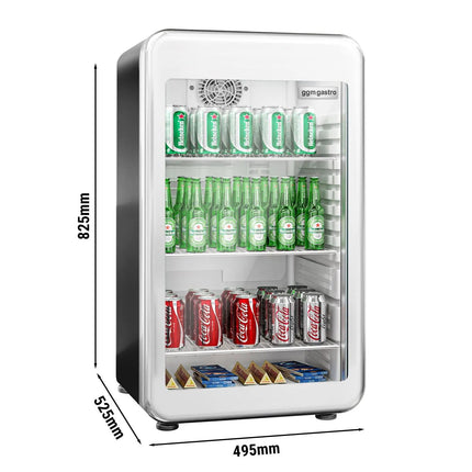 GGM Gastro Commercial Mini Bar Refrigerator - 495mm - 113L - with 1 glass door & reversible hinges - Black/Silver - Double-glazed glass door