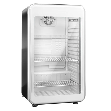GGM Gastro Commercial Mini Bar Refrigerator - 495mm - 113L - with 1 glass door & reversible hinges - Black/Silver - Double-glazed glass door