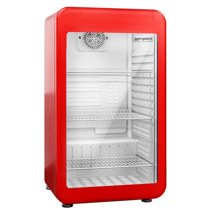 GGM Gastro Commercial Mini Bar Refrigerator - 495mm - 113L - with 1 glass door & reversible hinges - Red - Double-glazed glass door