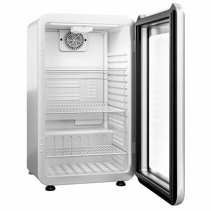 GGM Gastro Commercial Mini Bar Refrigerator - 495mm - 113L - with 1 glass door & reversible hinges - White - Double-glazed glass door