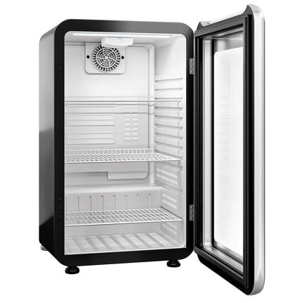 GGM Gastro Commercial Mini Bar Refrigerator - 495mm - 113L - with 1 glass door & reversible hinges - Black/Silver - Double-glazed glass door