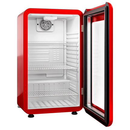 GGM Gastro Commercial Mini Bar Refrigerator - 495mm - 113L - with 1 glass door & reversible hinges - Red - Double-glazed glass door