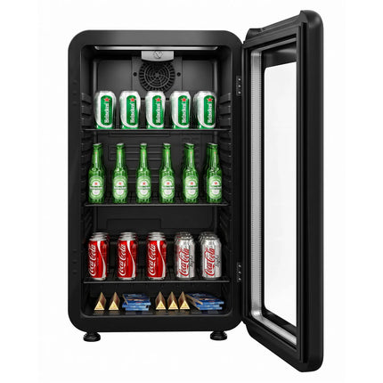 GGM Gastro Commercial Mini Bar Refrigerator - 495mm - 113L - with 1 glass door & reversible hinges - Black - Double-glazed glass door