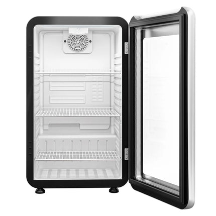 GGM Gastro Commercial Mini Bar Refrigerator - 495mm - 113L - with 1 glass door & reversible hinges - Black/Silver - Double-glazed glass door