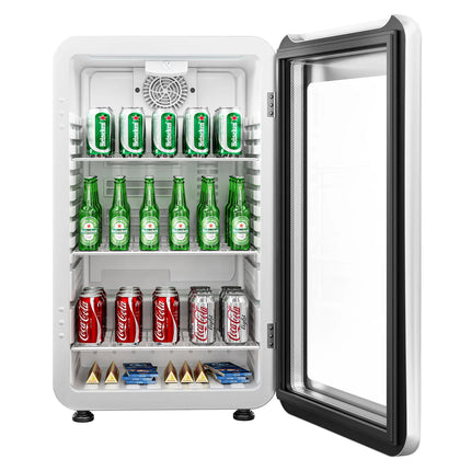 GGM Gastro Commercial Mini Bar Refrigerator - 495mm - 113L - with 1 glass door & reversible hinges - White - Double-glazed glass door