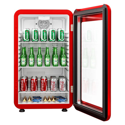 GGM Gastro Commercial Mini Bar Refrigerator - 495mm - 113L - with 1 glass door & reversible hinges - Red - Double-glazed glass door