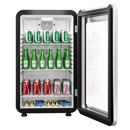 GGM Gastro Commercial Mini Bar Refrigerator - 495mm - 113L - with 1 glass door & reversible hinges - Black/Silver - Double-glazed glass door