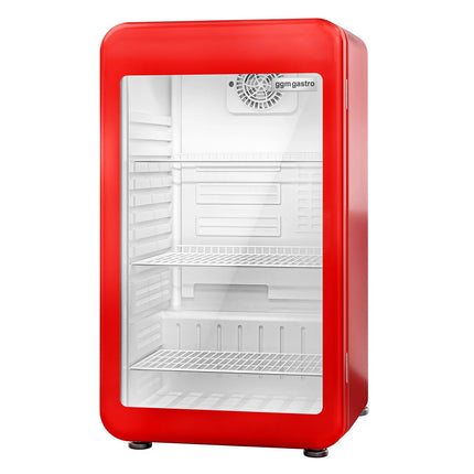 GGM Gastro Commercial Mini Bar Refrigerator - 495mm - 113L - with 1 glass door & reversible hinges - Red - Double-glazed glass door