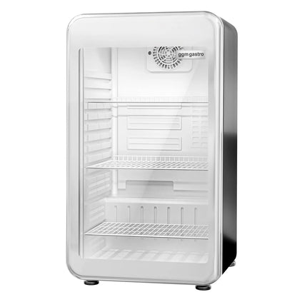 GGM Gastro Commercial Mini Bar Refrigerator - 495mm - 113L - with 1 glass door & reversible hinges - Black/Silver - Double-glazed glass door