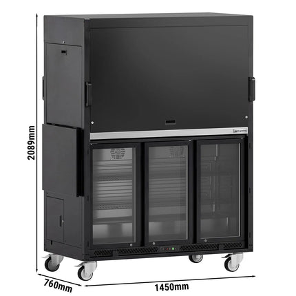 GGM Gastro Commercial Mobile Cocktail Station – Includes Bar Fridge, Work Surface, Glass Shelf & LED Lighting – Fold-Out Design