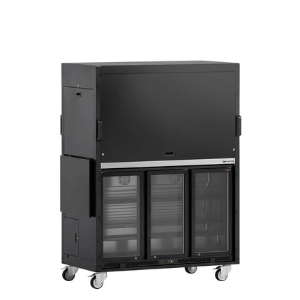 GGM Gastro Commercial Mobile Cocktail Station – Includes Bar Fridge, Work Surface, Glass Shelf & LED Lighting – Fold-Out Design