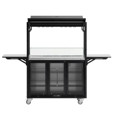 GGM Gastro Commercial Mobile Cocktail Station – Includes Bar Fridge, Work Surface, Glass Shelf & LED Lighting – Fold-Out Design