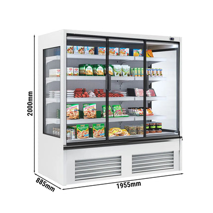 GGM Gastro Commercial multideck display chiller - 1955mm - 1204L - with 3 double‑glazed hinged glass doors & 4 shelves - White