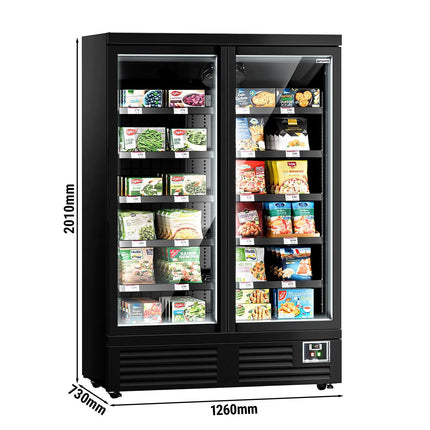 GGM Gastro Commercial multideck display freezer - 1260mm - 991L - with 2 double‑glazed hinged glass doors & 5 shelves - Black