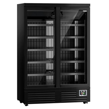 GGM Gastro Commercial multideck display freezer - 1260mm - 991L - with 2 double‑glazed hinged glass doors & 5 shelves - Black