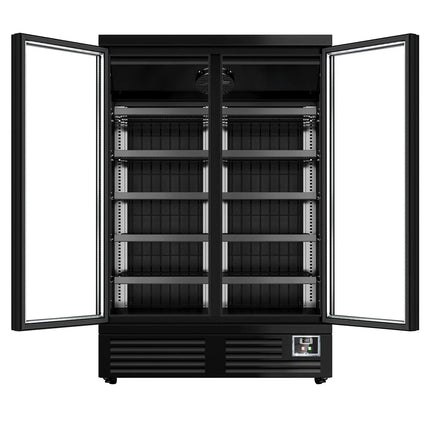 GGM Gastro Commercial multideck display freezer - 1260mm - 991L - with 2 double‑glazed hinged glass doors & 5 shelves - Black