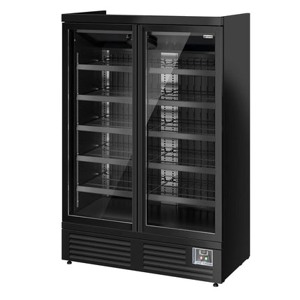GGM Gastro Commercial multideck display freezer - 1260mm - 991L - with 2 double‑glazed hinged glass doors & 5 shelves - Black