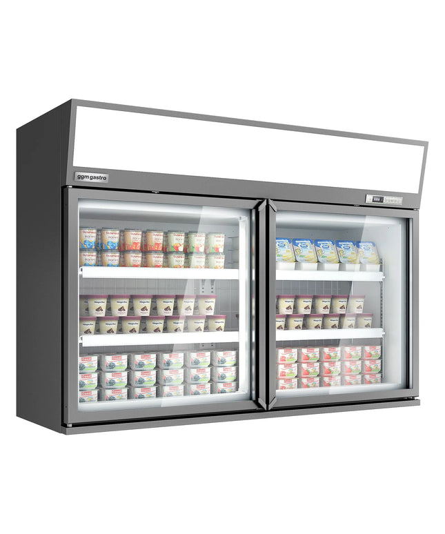 GGM Gastro Commercial multideck display freezer - 1450mm - 232L - with 2 hinged glass doors & 4 shelves - Grey