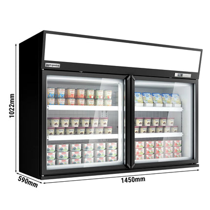 GGM Gastro Commercial multideck display freezer - 1450mm - 232L - with 2 hinged glass doors & 4 shelves - Black