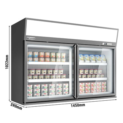 GGM Gastro Commercial multideck display freezer - 1450mm - 232L - with 2 hinged glass doors & 4 shelves - Grey